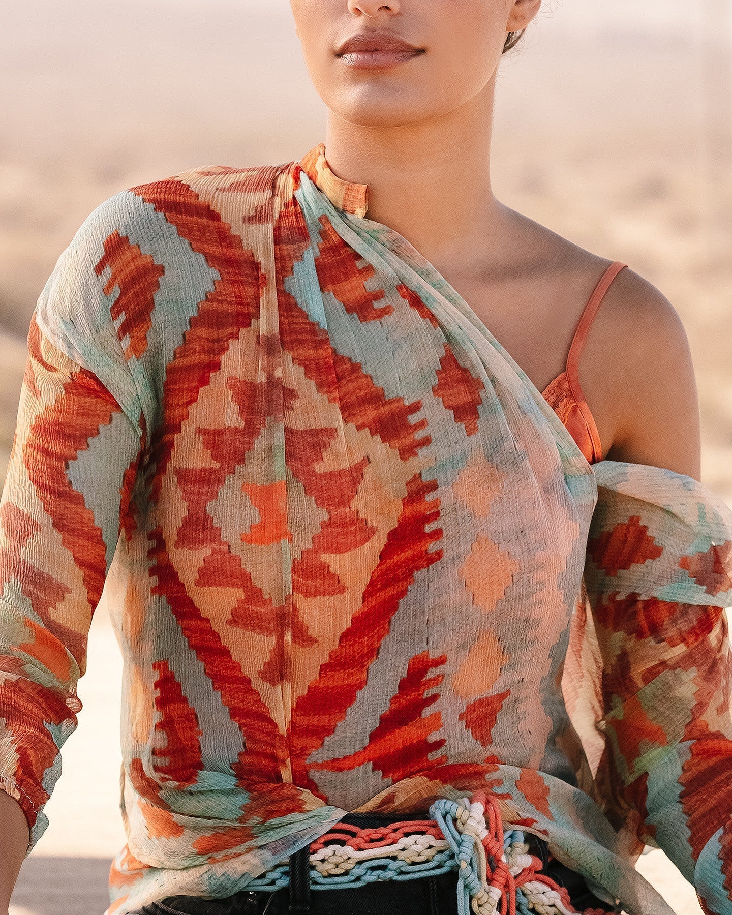 Blouse Tubane Bleu / Orange | Mes Demoiselles Paris