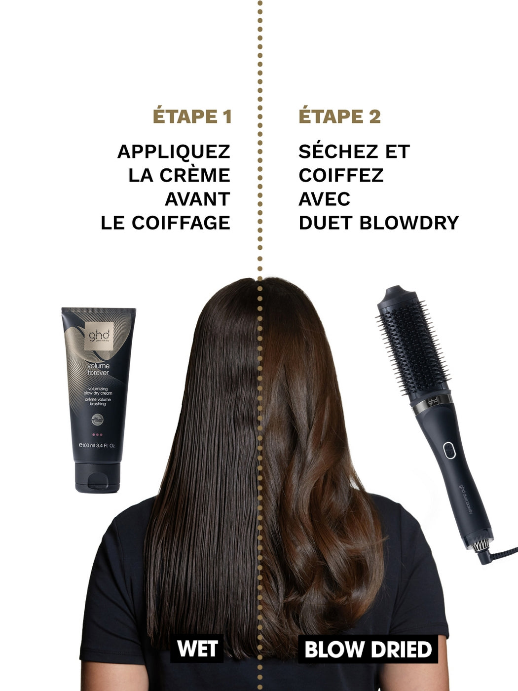 Duo Brosse soufflante 2-en-1 duet glowdry + Crème volume brushing 100ml