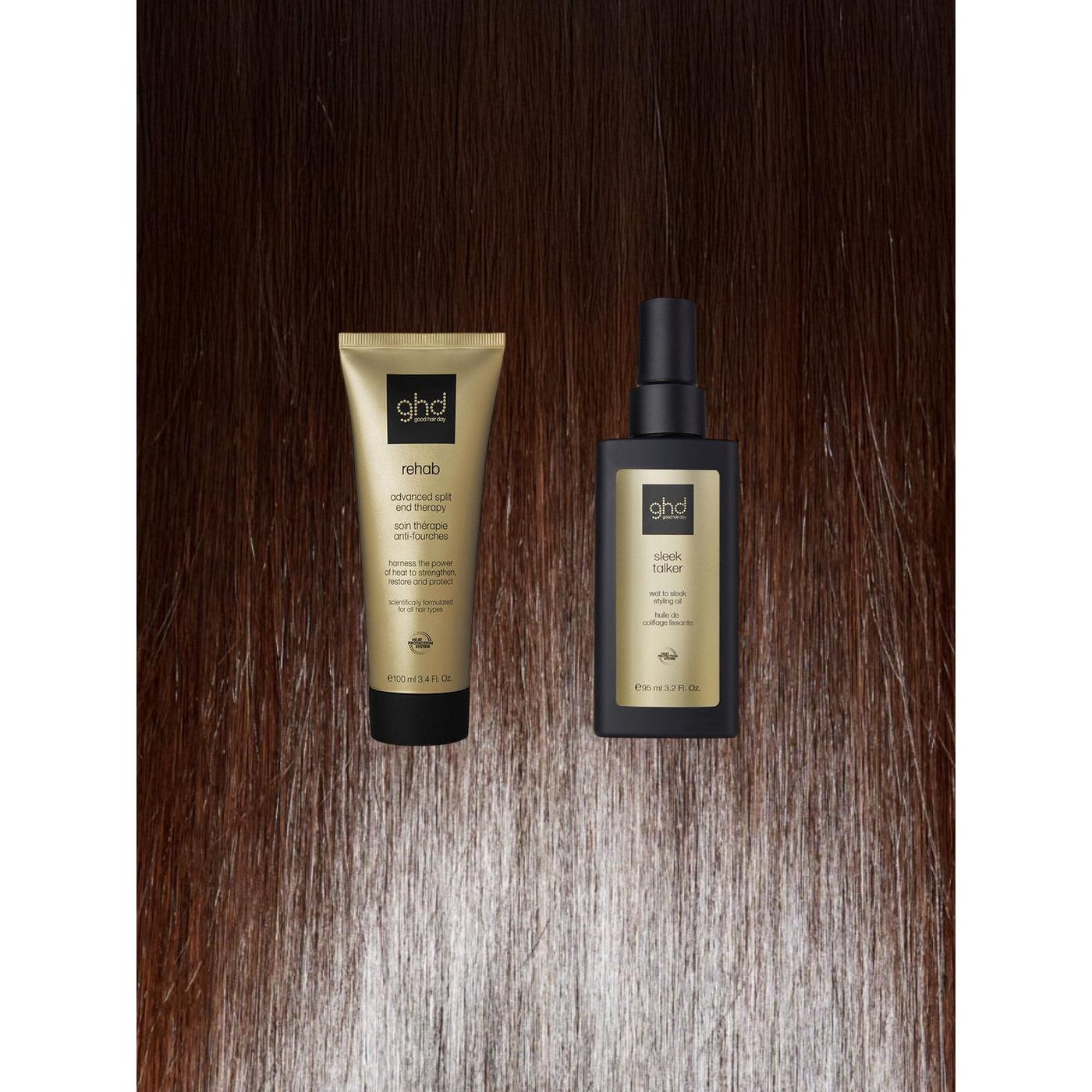 Duo Soins : Thérapie anti-fourches rehab 100ml + Huile coiffage lissante sleek talker 95ml
